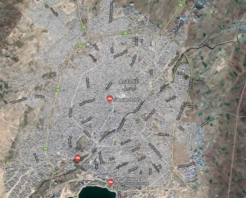 تور اردبیل گردی نقشه شهر اردبیل و مقاصد اصلی گردشگری ایران